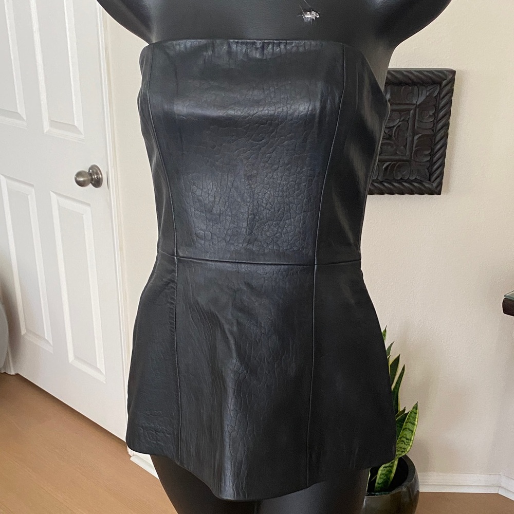 Black 100 Percent Leather Strapless Women's Top - Picture 2 of 6